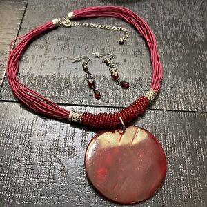 Preloved Burgundy Necklace & Earrings Set!